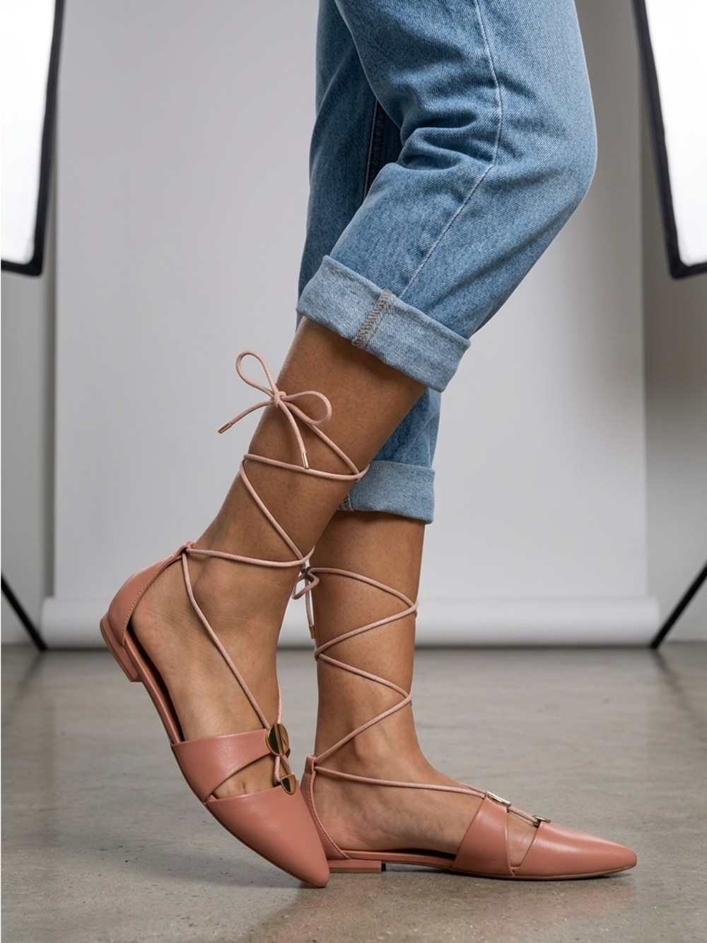 Emporio Armani Leather Salmon Lace-Up Gold Accent Flat Sandals Shoes NWOB $560